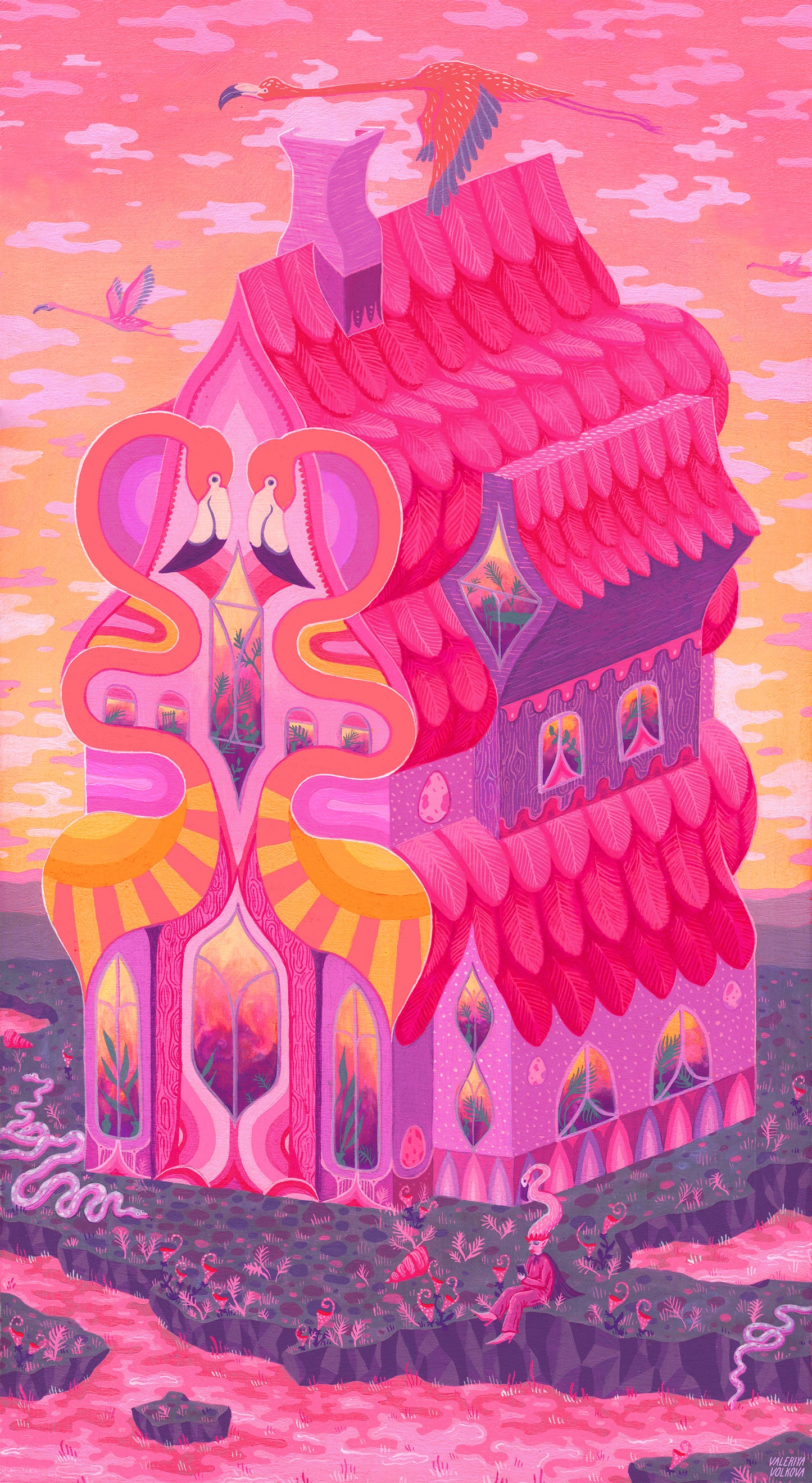 Flamingo House Print